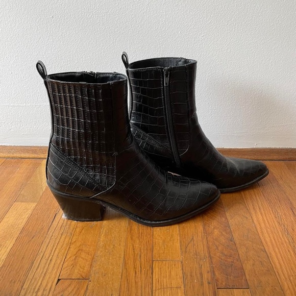 Black Croc Skin Boots - Picture 3 of 7